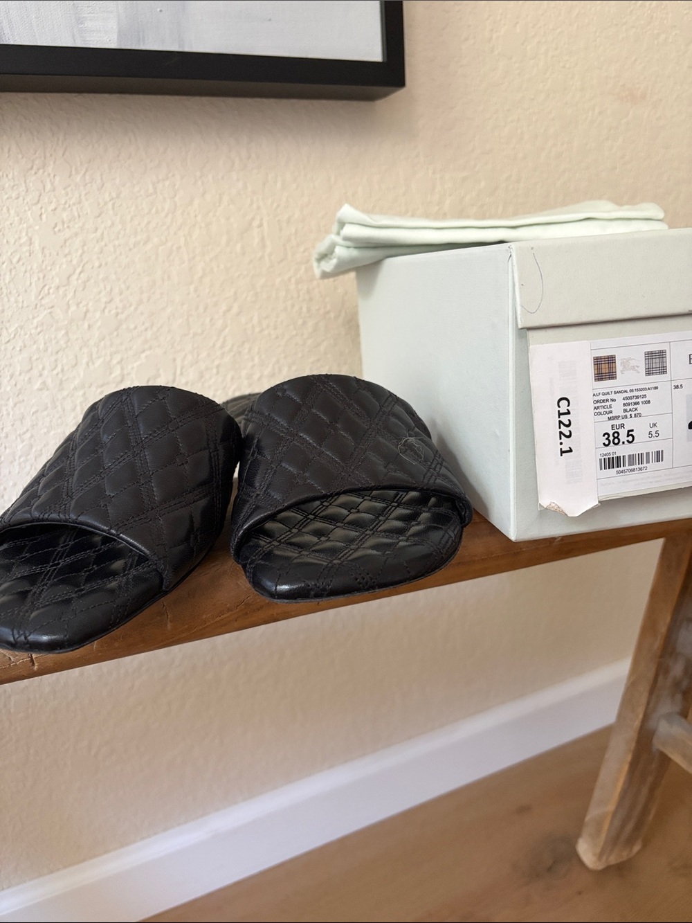 Burberry Black Quilted Leather Slide Sandals - Picture 2 of 4